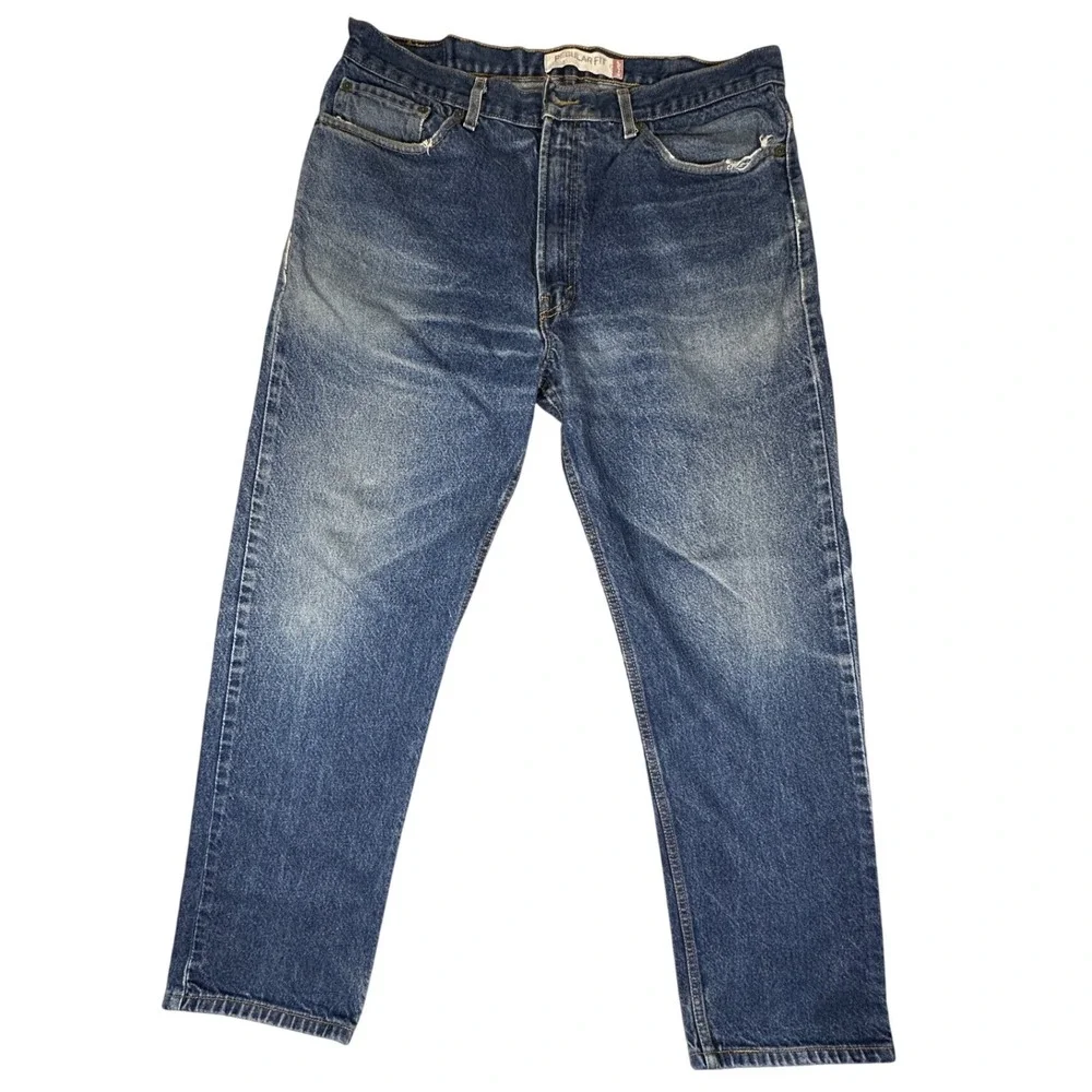 Levis 505 Regular Fit Jeans Mens 38x32 Medium Wash Blue Straight Leg Denim